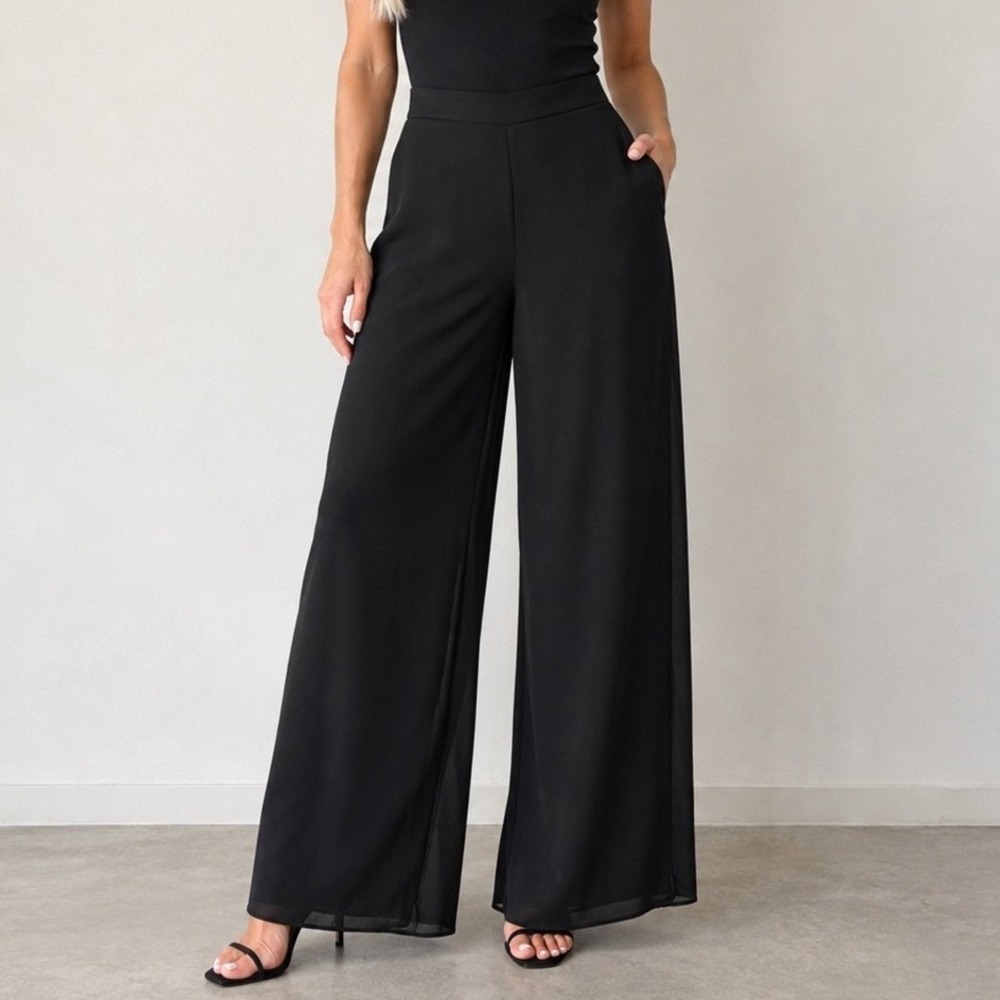 Joseph Ribkoff Black Chiffon Wide Leg Palazzo Dress Pants